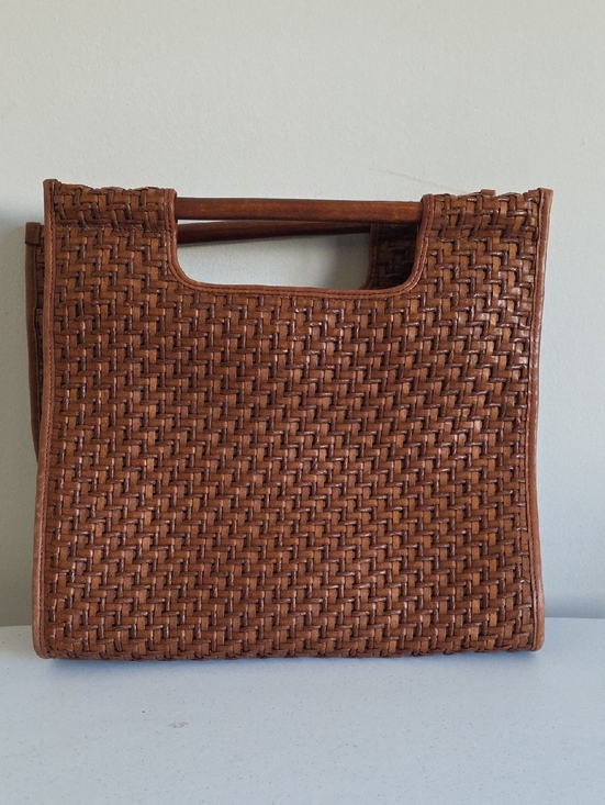 Fossil Handbags - FOSSIL | Woven Straw Hand Bag Leather Trim Wood Handles